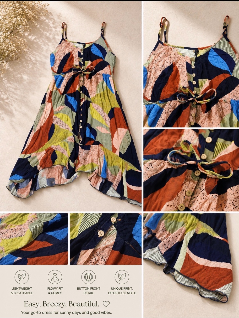 Abstract Print High-Low Sundress in Multi-Color